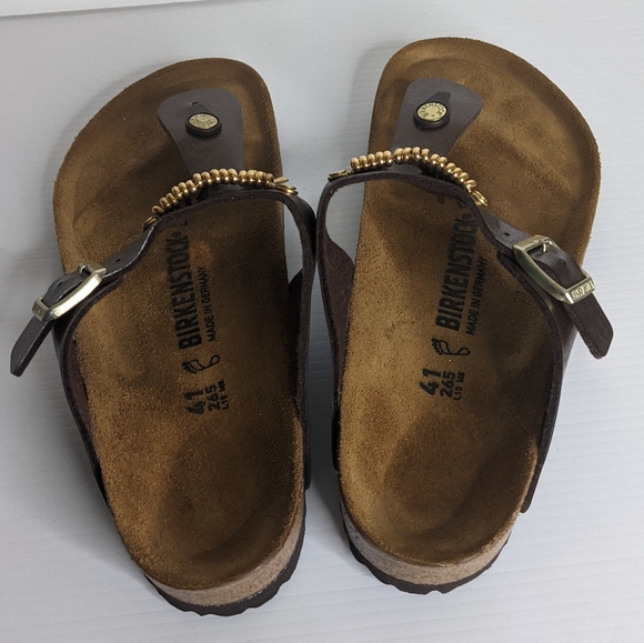 Birkenstock Gizeh design shoes gold tone metal fringe - Picture 6 of 8